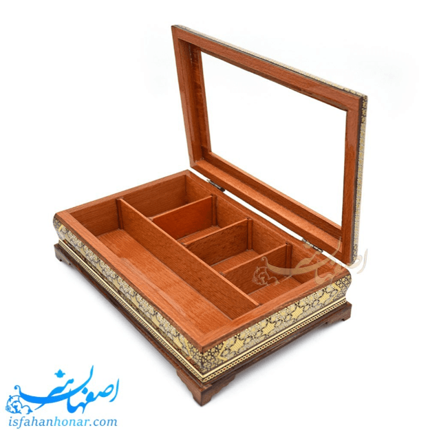 جعبه پذیرایی دمنوش خاتم‌کاری لوکس (۵ محفظه - ۳۲×۲۱ سانتیمتر)