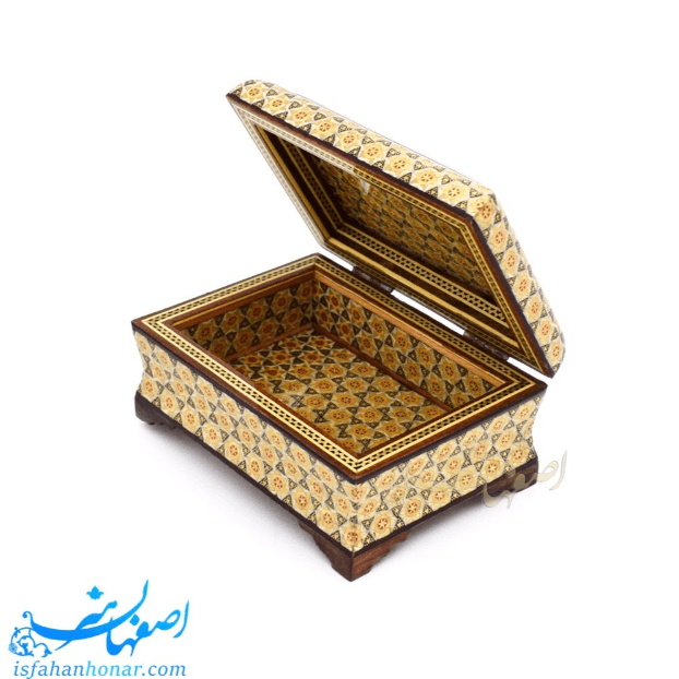 جعبه جواهرات تمام خاتم‌کاری نفیس (۱۴×۱۰ سانتیمتر)