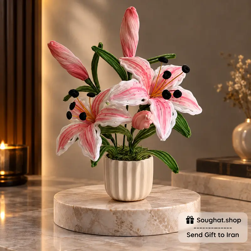گلدان گل مصنوعی لیلیوم صورتی