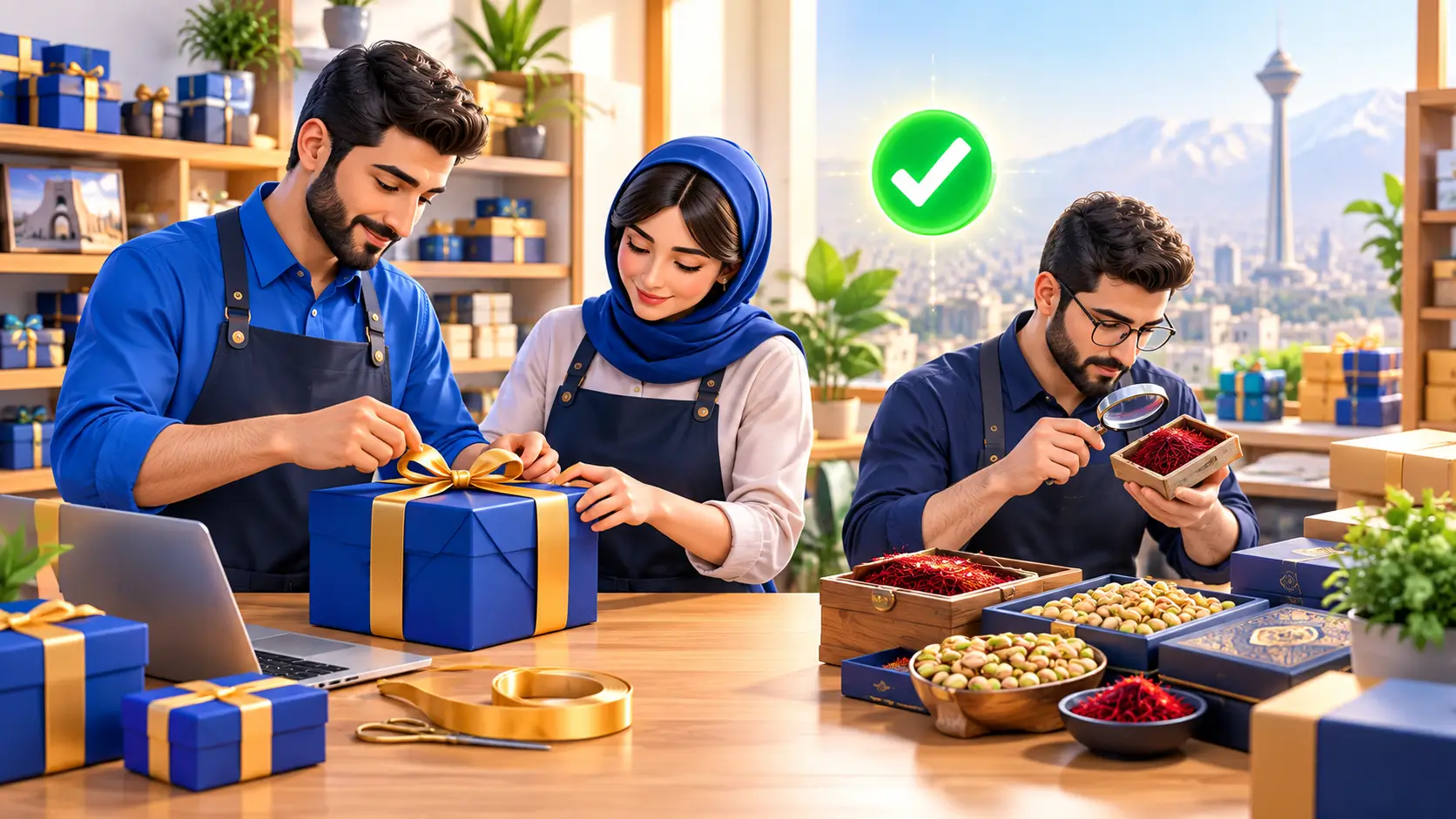 تایید پرداخت و آمادهسازی سفارش: کادوپیچ هدیه و کنترل کیفیت توسط تیم سوغات شاپ در تهران