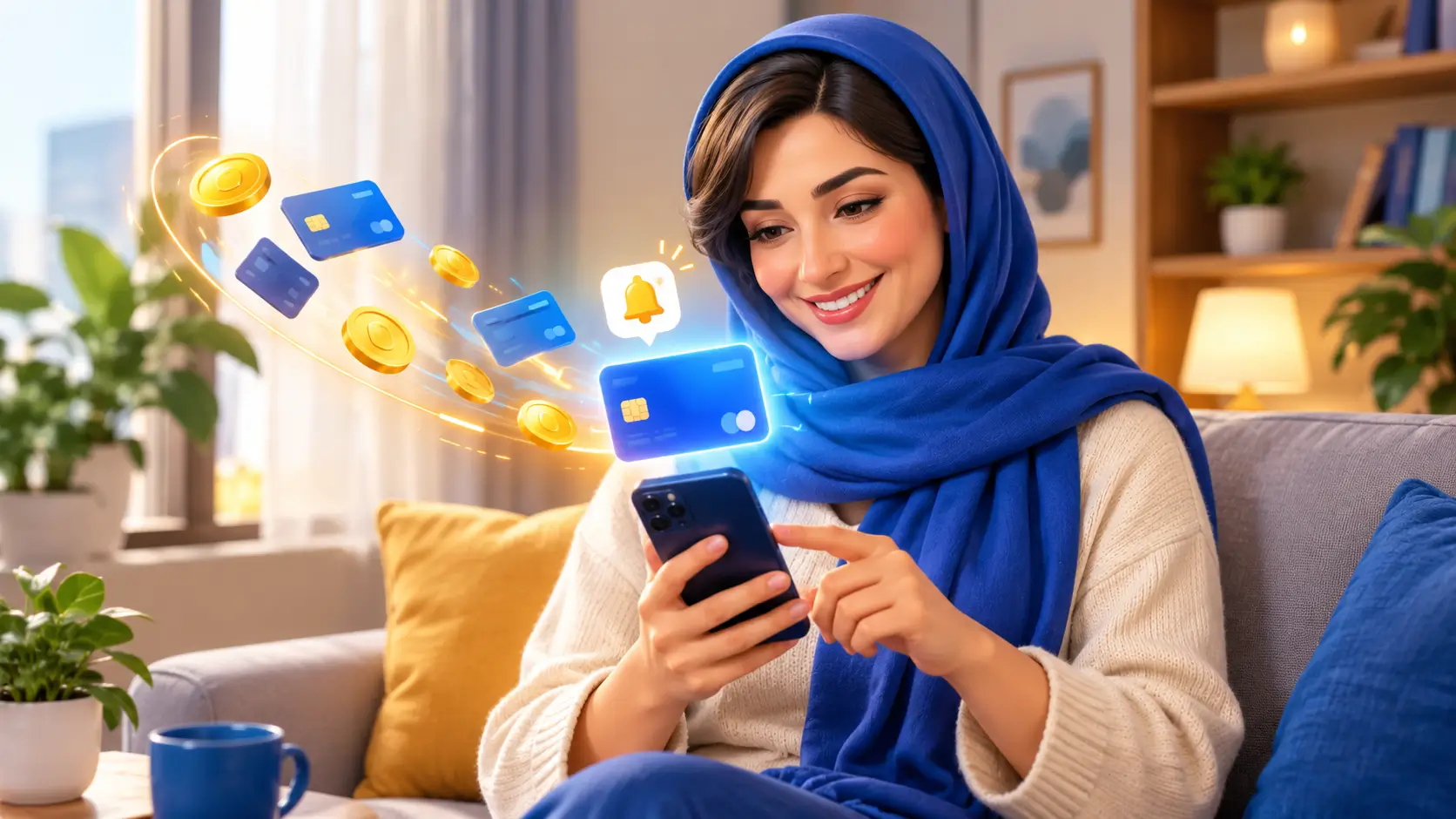 واریز پول نقد به کارت بانکی شتاب یک عضو خانواده در ایران و اعلان پیامک بانک روی گوشی او